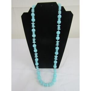 Blue‎ Pearl Necklace Minimalist Neutral Clear Bead 29" Boho Cottagecore